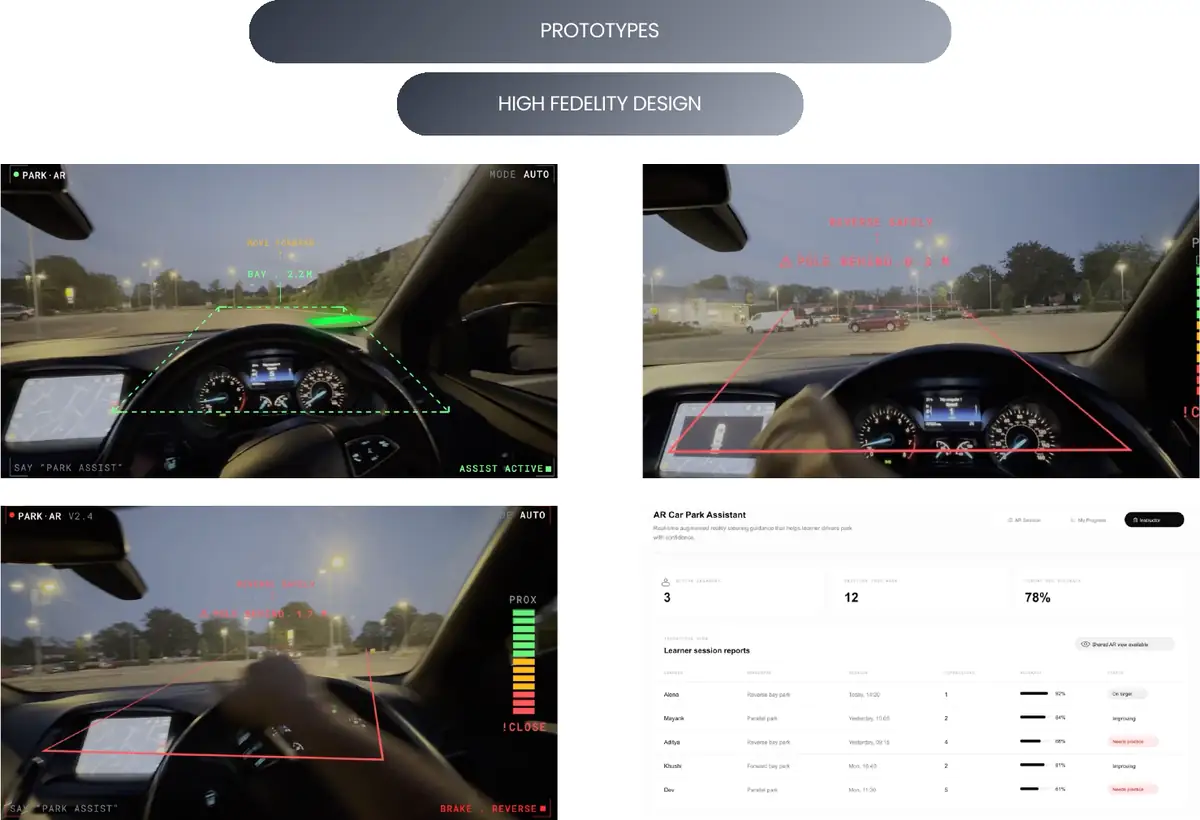 High-fidelity screens including the session summary and instructor-facing review.